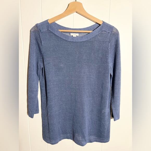 J jill linen blend sweater in blue lightweight 3/4 sleeve spring summer - Picture 1 of 5